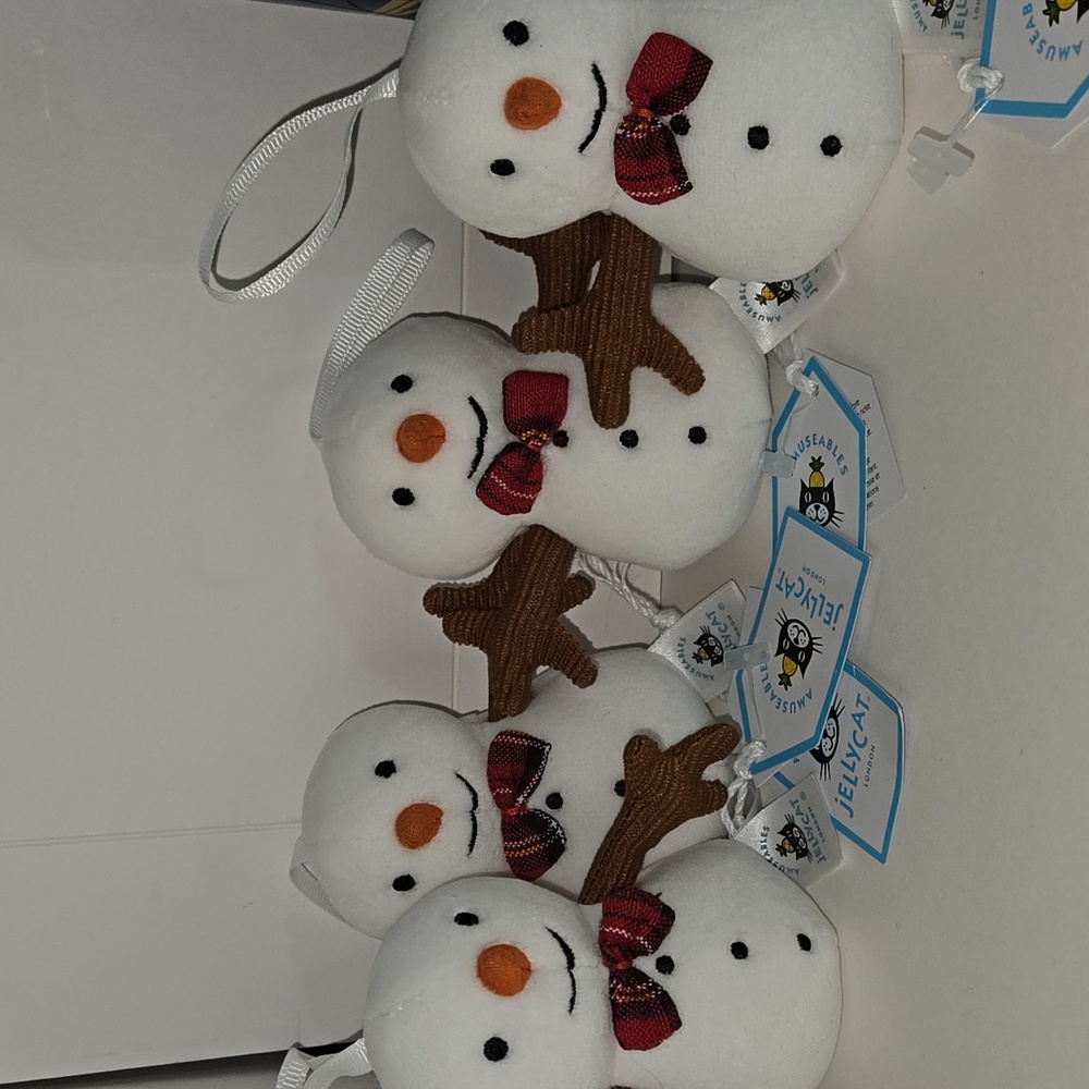 RETIRED NWT Jellycat Amuseables Set of Four Snowman Ornaments